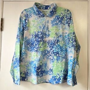 IBKUL Women's Long Sleeve Quarter Zip Blue/Green Top Extra Large